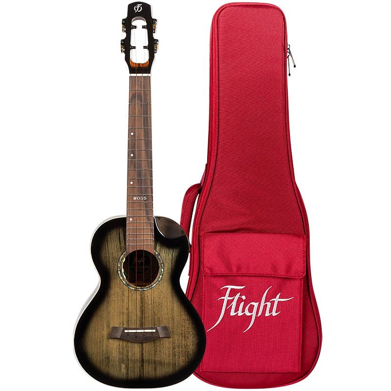 Foto van Flight peter moss signature moonburst stain elektrisch-akoestische tenor ukelele met deluxe gigbag