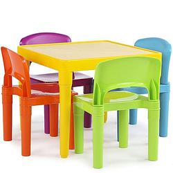 Foto van Kindertafel met stoeltjes van kunststof - 1 tafel en 4 stoelen