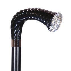 Foto van Classic canes bijzondere wandelstok - zwart - hardhout - gedraaid fritz handvat - swarovski kristallen - lengte 92 cm