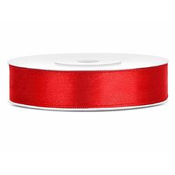 Foto van 1x rood satijnlint rol 1,2 cm x 25 meter cadeaulint verpakkingsmateriaal - cadeaulinten