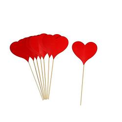 Foto van 8x decoratie rode hartjes prikkers voor valentijn 18 cm hout/papier - feestdecoratievoorwerp