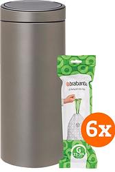 Foto van Brabantia touch bin 30 liter platinum + vuilniszakken (120 stuks)