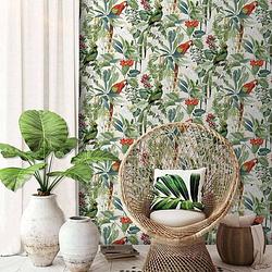 Foto van Dutch wallcoverings behang tropische vogels wit en groen