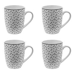 Foto van Haes deco - mokken set van 4 - 12x8x10 cm / 350 ml - met zwarte stippen - small dots