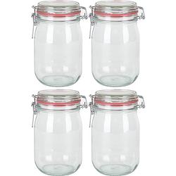 Foto van 4x glazen confituren pot/weckpot 1000 ml/1 liter met beugelsluiting en rubberen ring - weckpotten