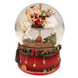 Foto van Clayre & eef sneeuwbol kerstman ø 16*20 cm rood groen kunststof snowglobe kerstdecoratie kerstversiering rood snowglobe