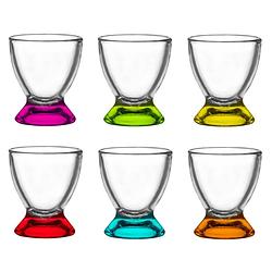 Foto van Glasmark shotglaasjes/borrelglazen - glas - gekleurde onderzijde - 6x stuks - 35 ml - drinkglazen