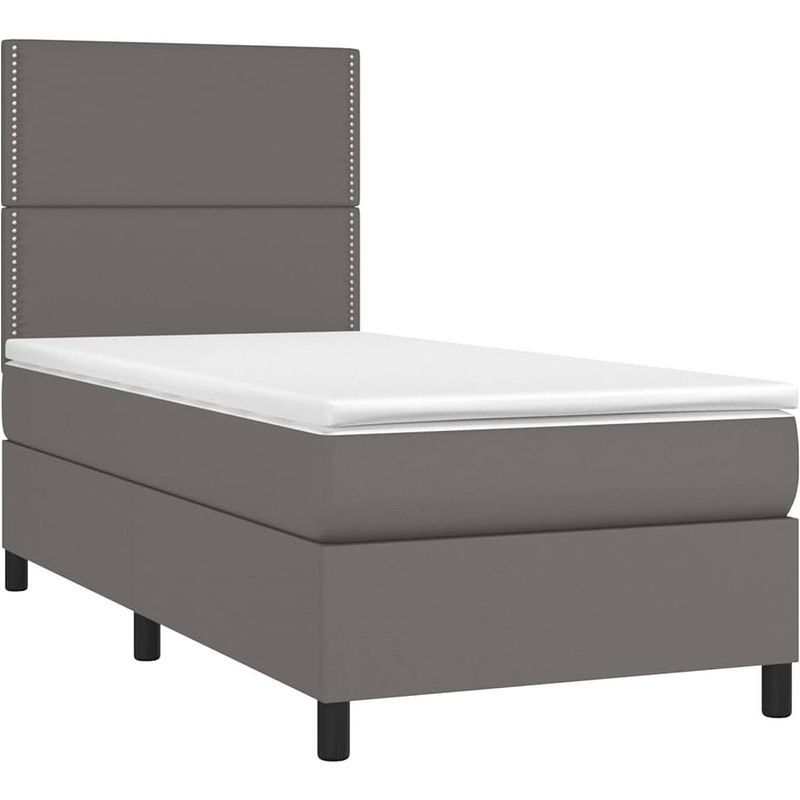 Foto van The living store bed boxspring - grijs - 193x90x118/128 cm - kunstleer - verstelbaar hoofdbord - pocketvering matras -