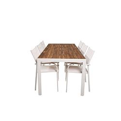 Foto van Bois tuinmeubelset tafel 90x205cm en 6 stoel santorini wit, naturel.