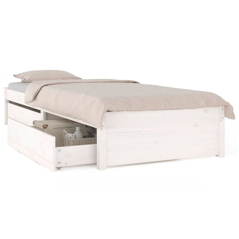 Foto van The living store bedframe grenenhout - opbergfunctie - 205.5 x 95.5 x 31 cm - wit