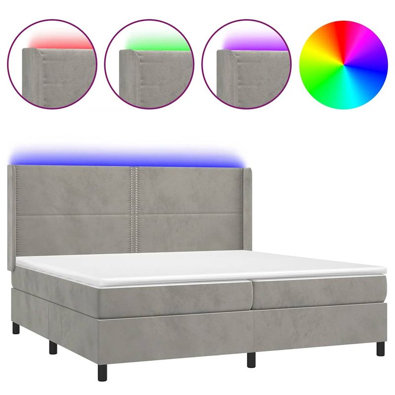 Foto van The living store boxspring - fluweel - pocketvering matras - huidvriendelijk - led-verlichting - grafietgrijs