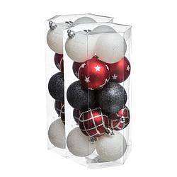 Foto van 30x stuks kerstballen mix wit/rood/groen gedecoreerd kunststof 5 cm - kerstbal