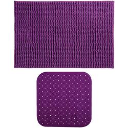 Foto van Msv douche anti-slip mat en droogloop mat - sevilla badkamer set - rubber/microvezel - paars - badmatjes