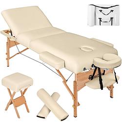 Foto van Tectake® - massagetafel matras van 10 cm hoog en houten frame + rolkussens, draagtas en kruk - beige - 400187