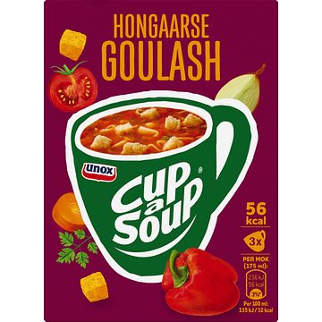 Foto van 2 zakken soep a 570 ml, pakken cupasoup a 3 stuks of single verpakkingen noodles of pasta | unox cupasoup hongaarse goulash 3 x 175ml aanbieding bij jumbo