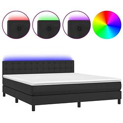 Foto van The living store boxspring kunstleer - 203x180x78/88 cm - met led - pocketvering matras - huidvriendelijk topmatras