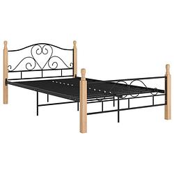 Foto van The living store metalen bedframe - zwart - licht eikenhout - 210x127x90 cm - voor 200x120 cm matras