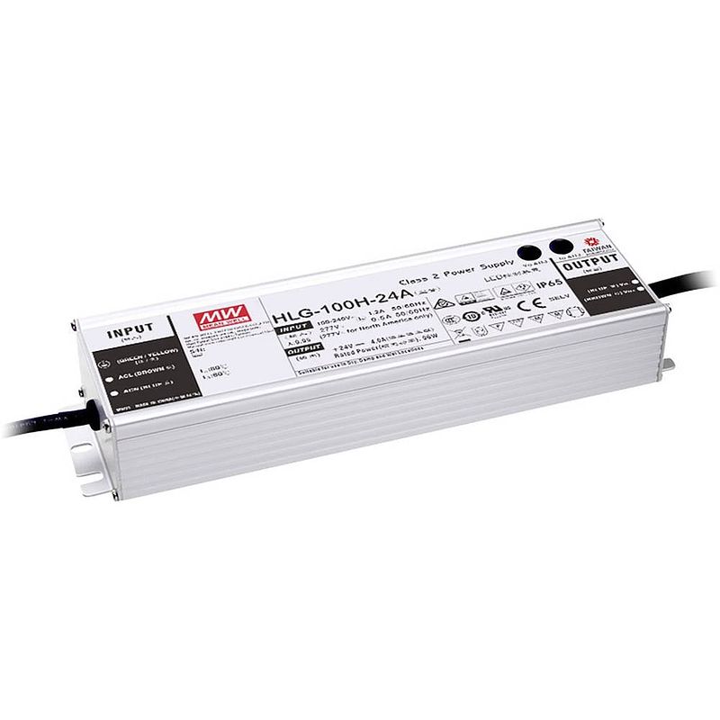 Foto van Mean well hlg-100h-48a led-driver, led-transformator constante spanning, constante stroomsterkte 96 w 2 a 48 v/dc pfc-schakeling, overbelastingsbescherming,