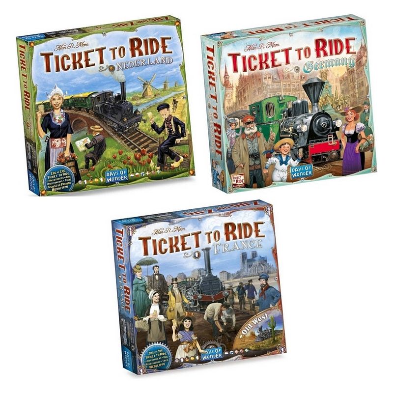 Foto van Spellenbundel - ticket to ride - 3 stuks - uitbreidingen nederland & duitsland & frankrijk + old west