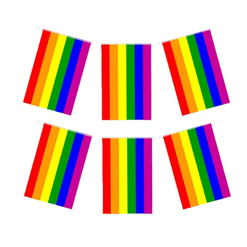 Foto van Regenboog vlaggenlijn 2x stuks van 7 meter - vlaggenlijnen