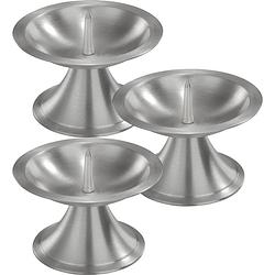 Foto van 3x ronde metalen stompkaarsenhouder zilver voor kaarsen 7-8 cm doorsnede - kaarsenplateaus