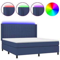 Foto van The living store boxspring blauw 203x183x118/128 cm - duurzaam - hoofdbord verstelbaar - kleurrijke led-verlichting -