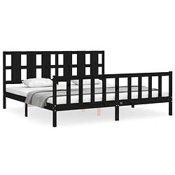 Foto van The living store houten bedframe - bedframe - 205.5 x 205.5 x 100 cm - massief grenenhout - zwart