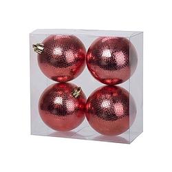 Foto van 4x kunststof kerstballen cirkel motief rood 8 cm kerstboom versiering/decoratie - kerstbal