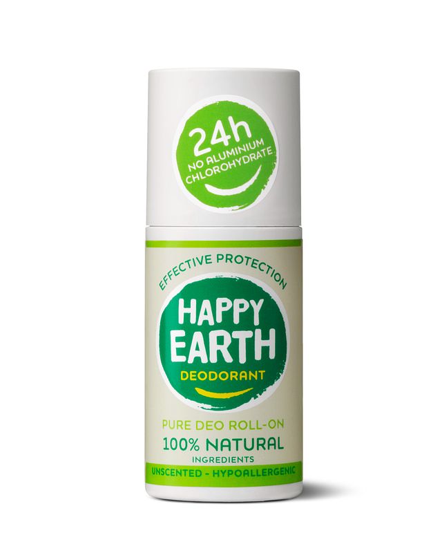 Foto van Happy earth 100% natuurlijke deo roll-on unscented