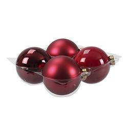 Foto van 4x stuks glazen kerstballen rood/donkerrood 10 cm mat/glans - kerstbal