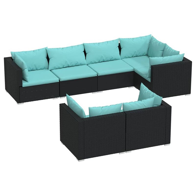 Foto van Vidaxl 7-delige loungeset met kussens poly rattan zwart