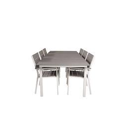 Foto van Levels tuinmeubelset tafel 100x229/310cm en 6 stoel levels wit, grijs.