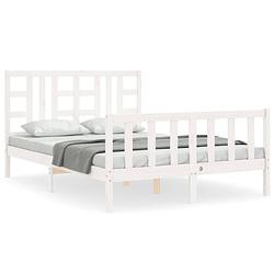 Foto van The living store massief grenenhouten bedframe - 205.5 x 145.5 x 100 cm - wit