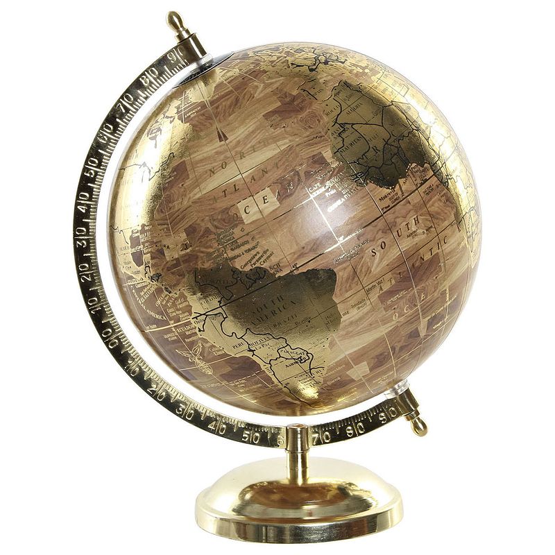 Foto van Items deco wereldbol/globe op voet - kunststof - goud - home decoratie artikel - d20 x h28 cm - wereldbollen