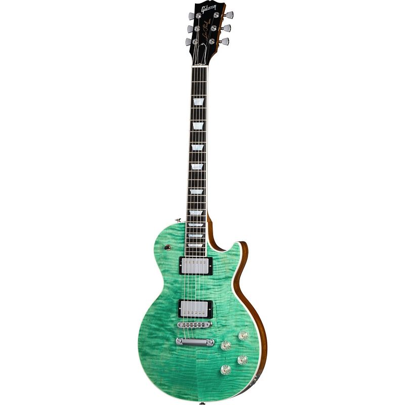 Foto van Gibson les paul modern figured seafoam green elektrische gitaar met hardshell case