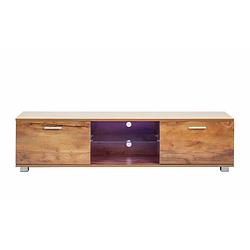 Foto van Tv meubel - dressoir - led verlichting - 140 cm breed - bruin houtstructuur