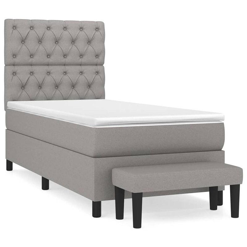 Foto van The living store boxspring bed - lichtgrijs - 203 x 83 x 118/128 cm - duurzaam materiaal