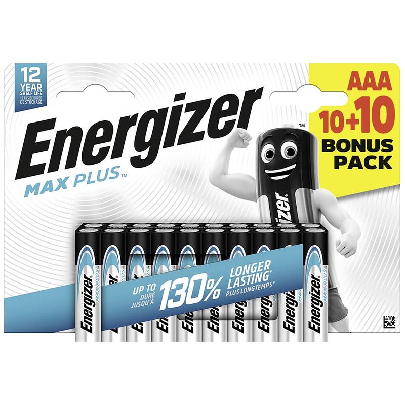 Foto van Energizer max plus aaa batterij (potlood) alkaline 1.5 v 20 stuk(s)