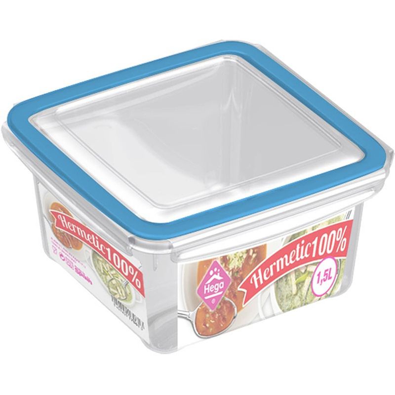 Foto van 2x voorraad/vershoudbakjes 1,5 liter transparant/blauw plastic - vershoudbakjes