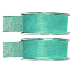 Foto van 2x hobby/decoratie mintgroene organza sierlinten 2,5 cm/25 mm x 20 meter - cadeaulinten