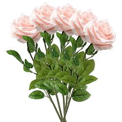 Foto van Emerald kunstbloem roos marleen - 5x - licht roze - 63 cm - decoratie bloemen - kunstbloemen