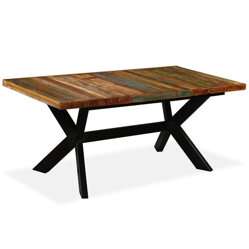 Foto van The living store eettafel industrieel - 180 x 90 x 76 cm - massief gerecycled hout - stalen poten