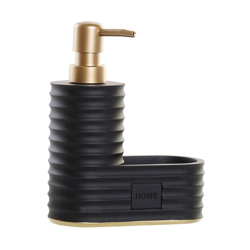 Foto van Casa di elturo zeep pompje/dispenser met beker & sponsje - zwart\goud