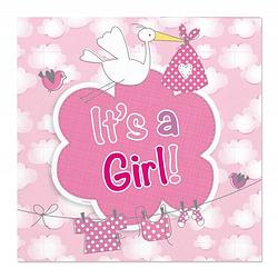 Foto van 20x geboorte meisje babyshower servetten roze 25 x 25 cm - feestservetten