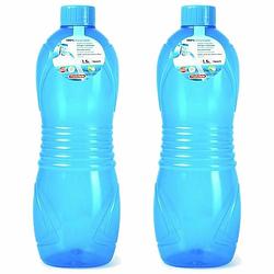 Foto van Plasticforte drinkfles/waterfles/bidon - 2x - 1500 ml - transparant/blauw - kunststof - drinkflessen