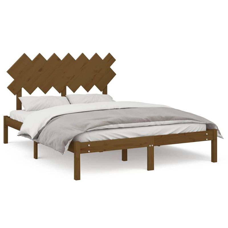 Foto van The living store bedframe grenenhout - honingbruin - 205.5 x 155.5 x 31 cm - comfortabel hoofdeinde