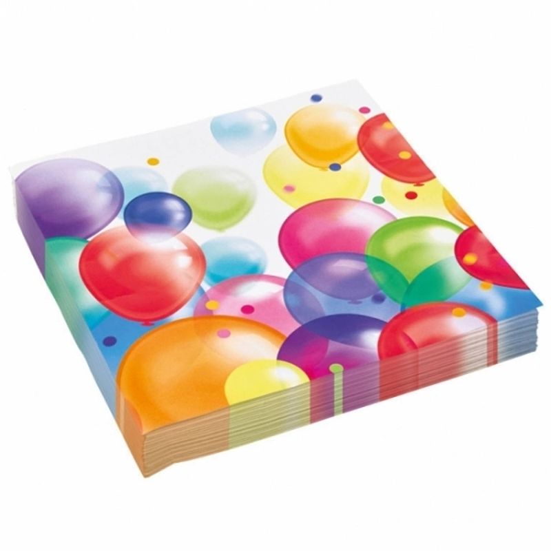 Foto van 60x stuks feest servetten met ballonnen print 33 x 33 cm - feestservetten