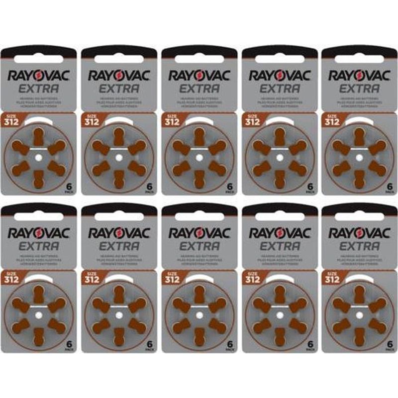 Foto van 60 stuks rayovac extra 312 / pr312 / pr41 gehoorapparaat batterijen