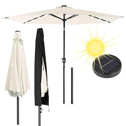 Foto van Parasol met led solar, crème, ø 300 cm, met zwengel incl. afdekking