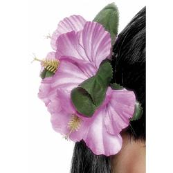 Foto van 4x stuks verkleed haarbloemen haarclip hawaii roze bloemen - verkleedhaardecoratie